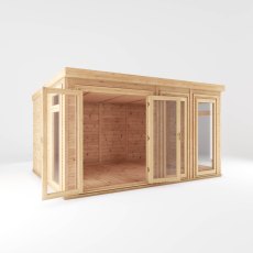4.00m x 3.00m Mercia Self Build Insulated Garden Room - isolated angle view, doors open