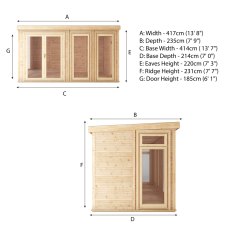 4.00m x 2.00m Mercia Self Build Insulated Garden Room - dimensions