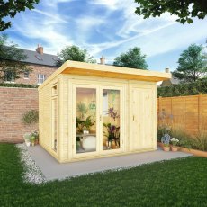 3.00mx3.00m Mercia Insulated Garden Room With Side Shed - in situ, doors closed