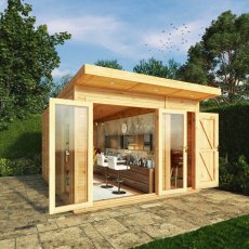 3.00mx4.00m Mercia Insulated Garden Room With Side Shed - in situ, doors open
