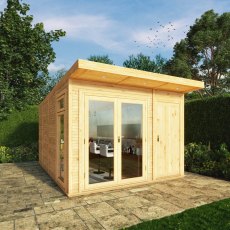 3.00mx4.00m Mercia Insulated Garden Room With Side Shed - in situ, doors closed