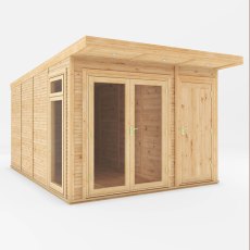 3.00mx4.00m Mercia Insulated Garden Room With Side Shed - isolated angle view, doors closed