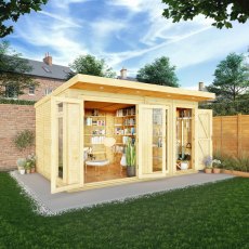 4.00mx3.00m Mercia Insulated Garden Room With Side Shed - in situ, doors open