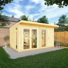 4.00mx3.00m Mercia Insulated Garden Room With Side Shed - in situ, doors closed