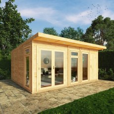 5.00mx4.00m Mercia Insulated Garden Room With Side Shed - in situ, doors closed