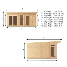 5.00mx4.00m Mercia Insulated Garden Room With Side Shed - dimensions