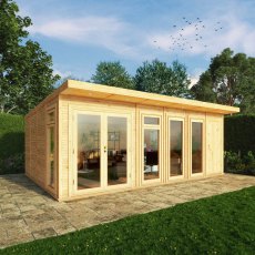 6.00mx4.00m Mercia Insulated Garden Room With Side Shed - in situ, doors closed