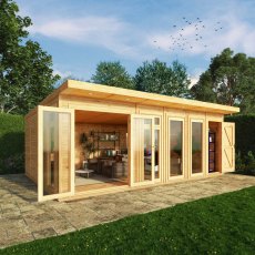6.00mx4.00m Mercia Insulated Garden Room With Side Shed - in situ, doors open
