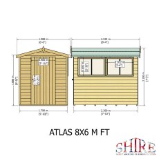 8x6 Shire Atlas Professional Apex Shed - dimensions