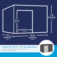 10x7 Suncast Modernist Barn Door Pent Plastic Shed - dimensions