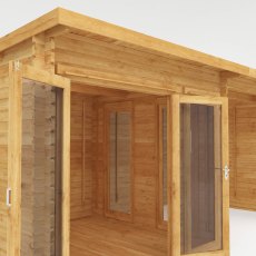 6mx3m Mercia Studio Pent Log Cabin With Outdoor Area In 28mm Logs - isolated door view