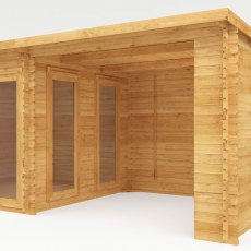 6mx3m Mercia Studio Pent Log Cabin With Outdoor Area In 28mm Logs - isolated outdoor area view