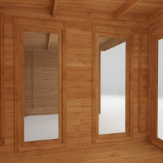 6mx3m Mercia Studio Pent Log Cabin With Outdoor Area In 28mm Logs - internal window view