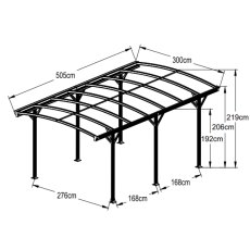 10 x 16 Kingston Aluminium Curved Carport - dimensions