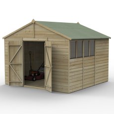 10 X 10 Forest Beckwood Tongue & Groove Apex Wooden Shed With Double Doors 25yr Guarantee - isolated angle view, doors opem