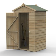 4 X 3 Forest Beckwood Tongue & Groove Windowless Apex Wooden Shed - isolated angle view, doors open