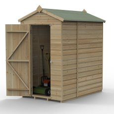 6x4 Forest Beckwood Tongue & Groove Windowless Apex Wooden Shed - isolated angle view, doors open