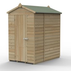 6x4 Forest Beckwood Tongue & Groove Windowless Apex Wooden Shed - isolated angle view, doors closed