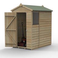 6x4 Forest Beckwood Tongue & Groove Apex Wooden Shed - isolated angle view, doors open