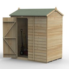 6x4 Forest Beckwood Tongue & Groove Windowless Reverse Apex Wooden Shed - isolated angle view, doors open
