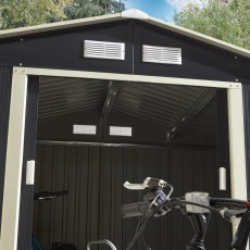 8x6 Rowlinson Trentvale Apex Metal Shed in Dark Grey - in situ, door close up