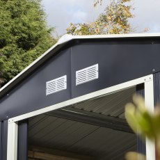 10x8 Rowlinson Trentvale Metal Apex Shed in Dark Grey - in situ, top vent