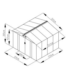 10x8 Rowlinson Trentvale Metal Apex Shed in Dark Grey - dimensions