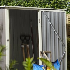 5x3 Rowlinson Trentvale Metal Pent Shed in Light Grey - in situ, close up