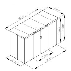 8x4 Rowlinson Trentvale Pent Metal Shed in Light Grey - dimensions