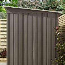 8x4 Rowlinson Trentvale Pent Metal Shed in Light Grey - in situ, side view