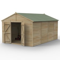 10x15 Forest Beckwood Tongue & Groove Windowless Apex Wooden Shed with Double Doors - isolated angle view, doors open