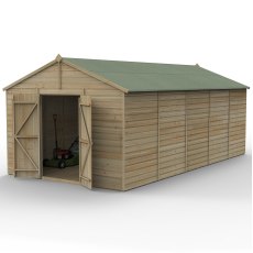 10x20 Forest Beckwood Tongue & Groove Windowless Apex Wooden Shed with Double Doors - in situ, angle view, doors open