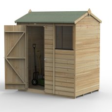 6x4 Forest Beckwood Tongue & Groove Reverse Apex Wooden Shed - isolated angle view, doors closed