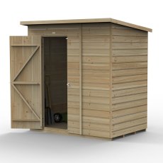 6x4 Forest Beckwood Tongue & Groove Windowless Pent Wooden Shed - isolated angle view, doors open