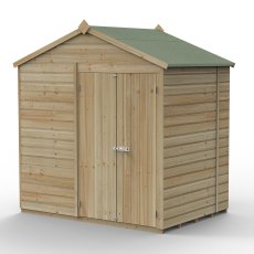 7x5 Forest Beckwood Tongue & Groove Windowless Apex Wooden Shed with Double Doors - isolated angle view, doors closed