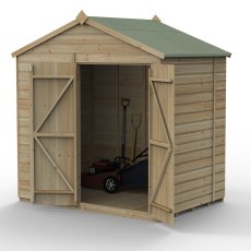 7x5 Forest Beckwood Tongue & Groove Windowless Apex Wooden Shed with Double Doors - isolated angle view, doors open