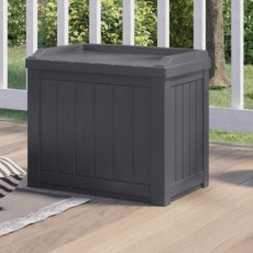 Suncast Cyber Space Storage Seat - 83 Litre Capacity - in situ, angle view, lid closed