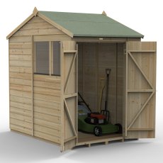 5x7 Forest Beckwood Tongue & Groove Reverse Apex Wooden Shed - in situ, angle view, doors closed