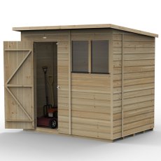 7x5 Forest Beckwood Tongue & Groove Pent Wooden Shed - isolated angle view, doors open