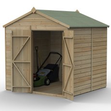 7x7 Forest Beckwood Tongue & Groove Windowless Apex Wooden Shed with Double Doors - isolated angle view, doors open