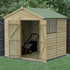 7x7 Forest Beckwood Tongue & Groove Apex Wooden Shed with Double Doors - in situ, angle view, doors open