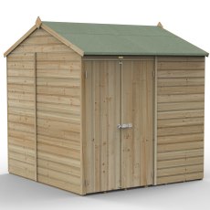 7x7 Forest Beckwood Tongue & Groove Windowless Reverse Apex Wooden Shed - isolated angle view, doors closed