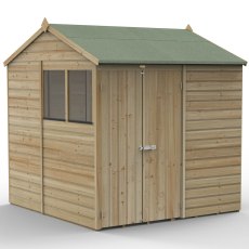 7x7 Forest Beckwood Tongue & Groove Reverse Apex Wooden Shed with Double doors - isolated angle view, doors closed