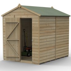 6x8 Forest Beckwood Tongue & Groove Windowless Apex Wooden Shed - isolated angle view, door open