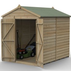 8x6 Forest Beckwood Tongue & Groove Windowless Apex Wooden Shed with Double Doors - isolated angle view, doors open