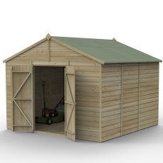 10x10 Forest Beckwood Tongue & Groove Windowless Apex Wooden Shed - isolated angle view, doors open