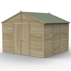 10x10 Forest Beckwood Tongue & Groove Windowless Apex Wooden Shed - isolated angle view, doors closed