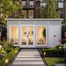 16 x 4 Shire Lela Pent Summerhouse With Side Shed - in situ