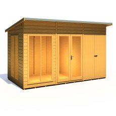 12x6 Shire Lela Pent Summerhouse with Side Shed - isolated angle view, doors closed