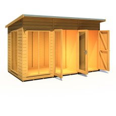 12x6 Shire Lela Pent Summerhouse with Side Shed - isolated angle view, doors open